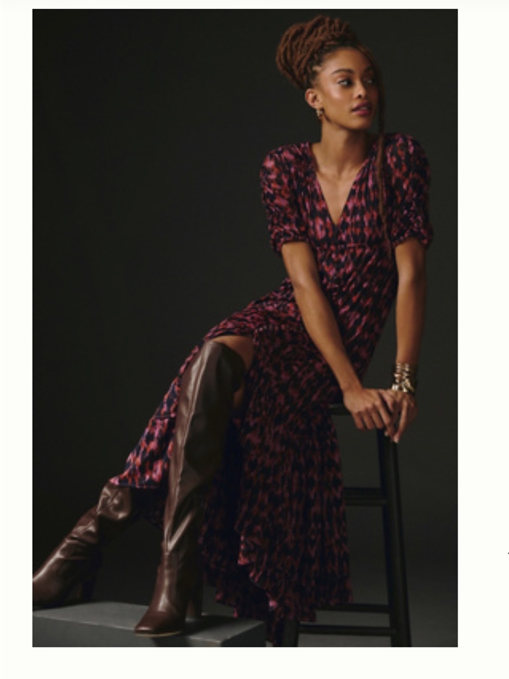✨Effortless Style✨V-Neck Pink & Black Printed Wrap Maxi Dress